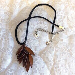 NEW Bauxo Black Leather Necklace with Brown Leather Handmade Pendant